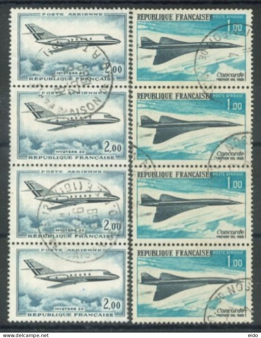 FRANCE - 1965/69, AIRPLANES STAMPS SET OF 2 BLOCK OF 4 EACH, USED - Used Stamps