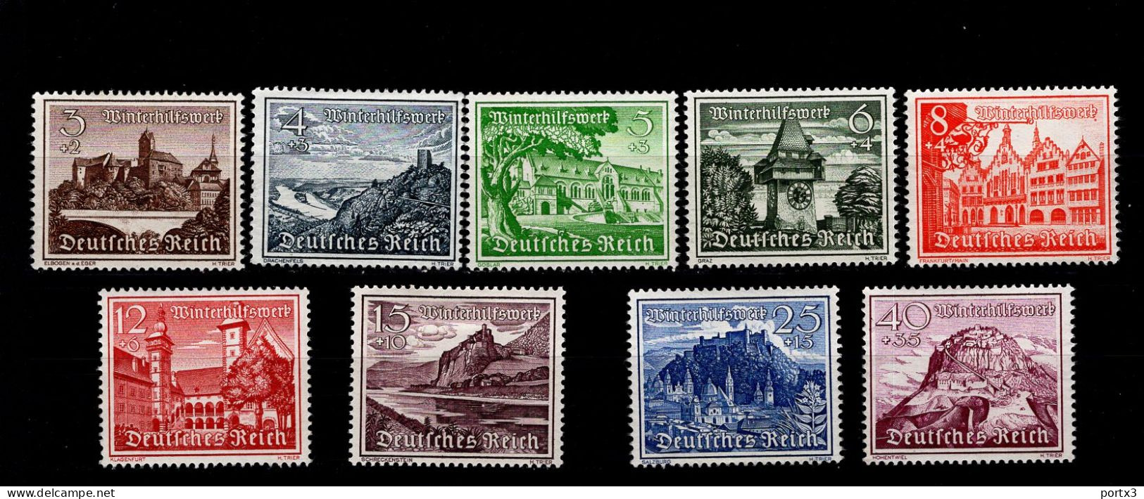 Deutsches Reich 730 -738 Winterhilfswerk Bauwerke MLH Falz N.G. * - Unused Stamps