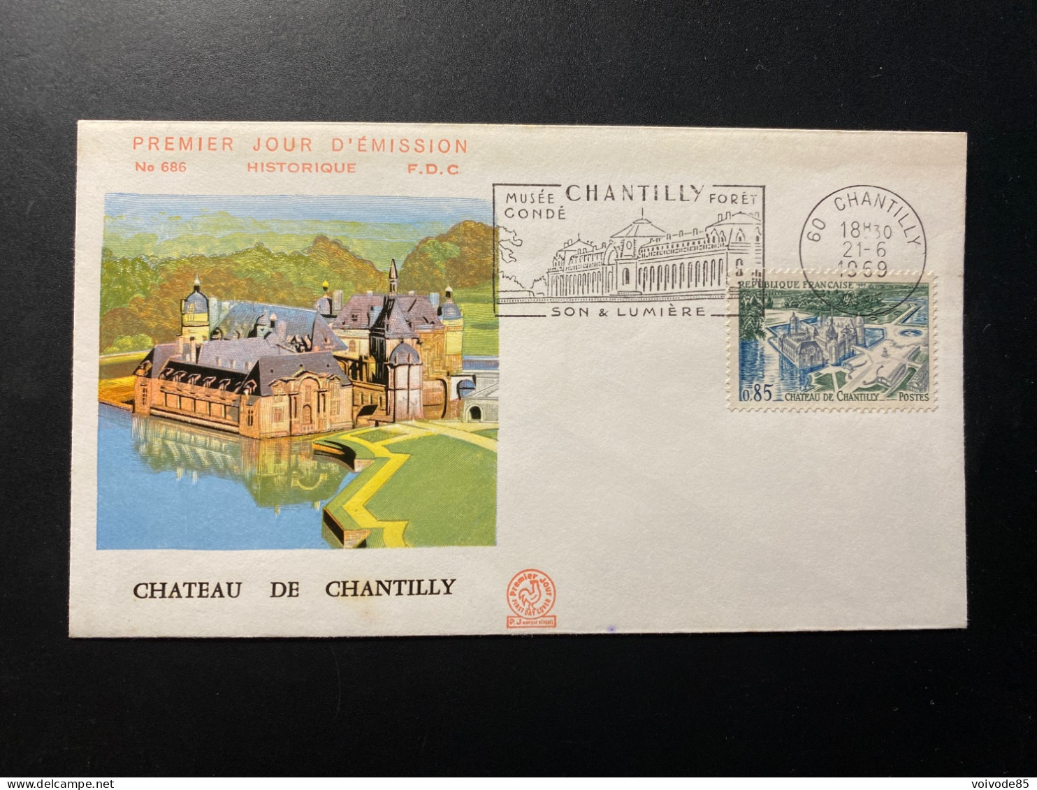 Enveloppe 1er Jour "Château De Chantilly" 21/06/1969 - Flamme - 1584 - Historique N° 686 - 1960-1969