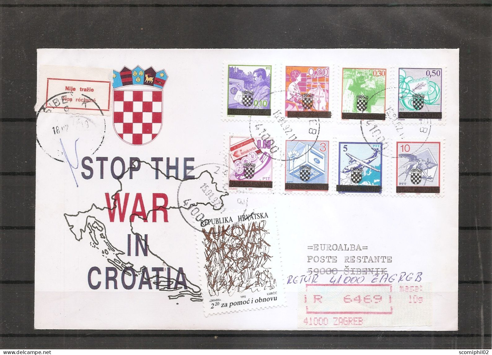Croatie ( Lettre Recommandée De 1992 De Zagreb Vers Sibenie Et Réexpédiée à Voir) - Croatie