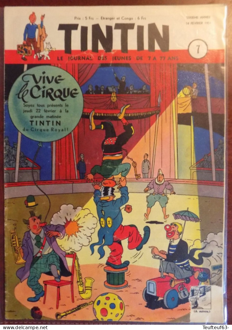 Tintin N° 7-1951 Couv. Bob De Moor - Conte Ill. Par Follet - Tintin