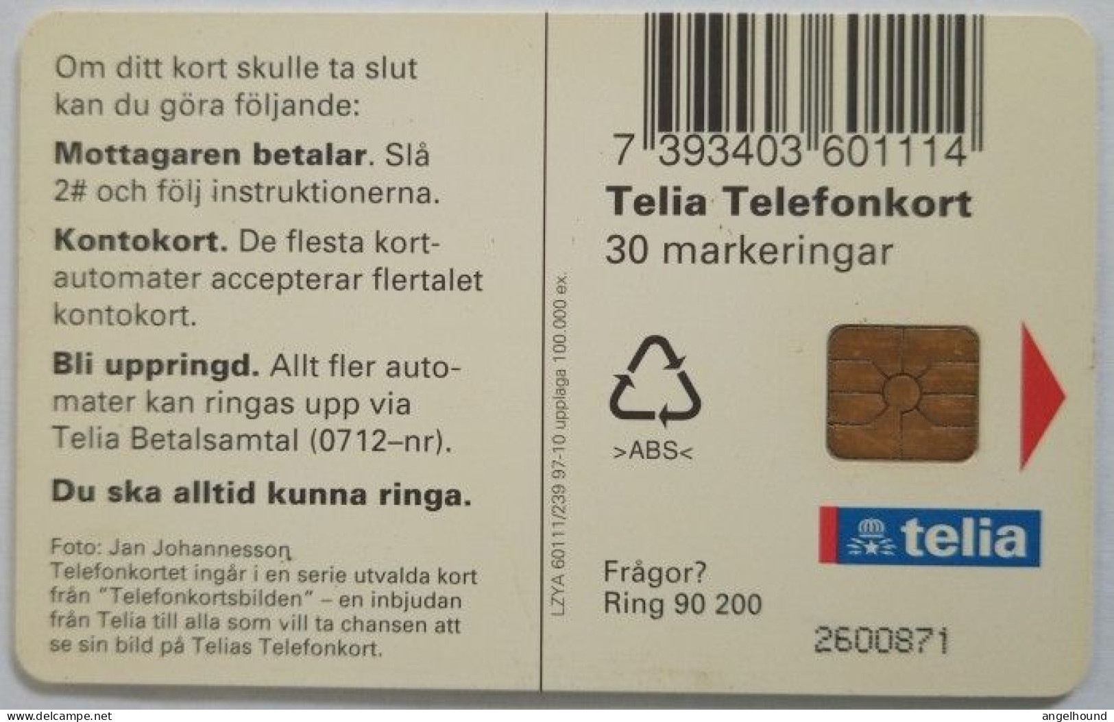 Sweden 30Mk. Chip Card - Cows In The Fog - Suède