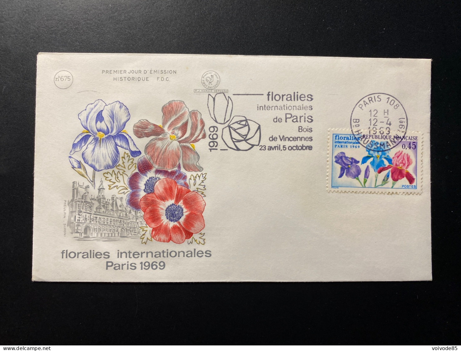 Enveloppe 1er Jour "Floralies Internationales Paris" 12/04/1969 - Flamme - 1597 - Historique N° 675 - Flore Fleurs - 1960-1969