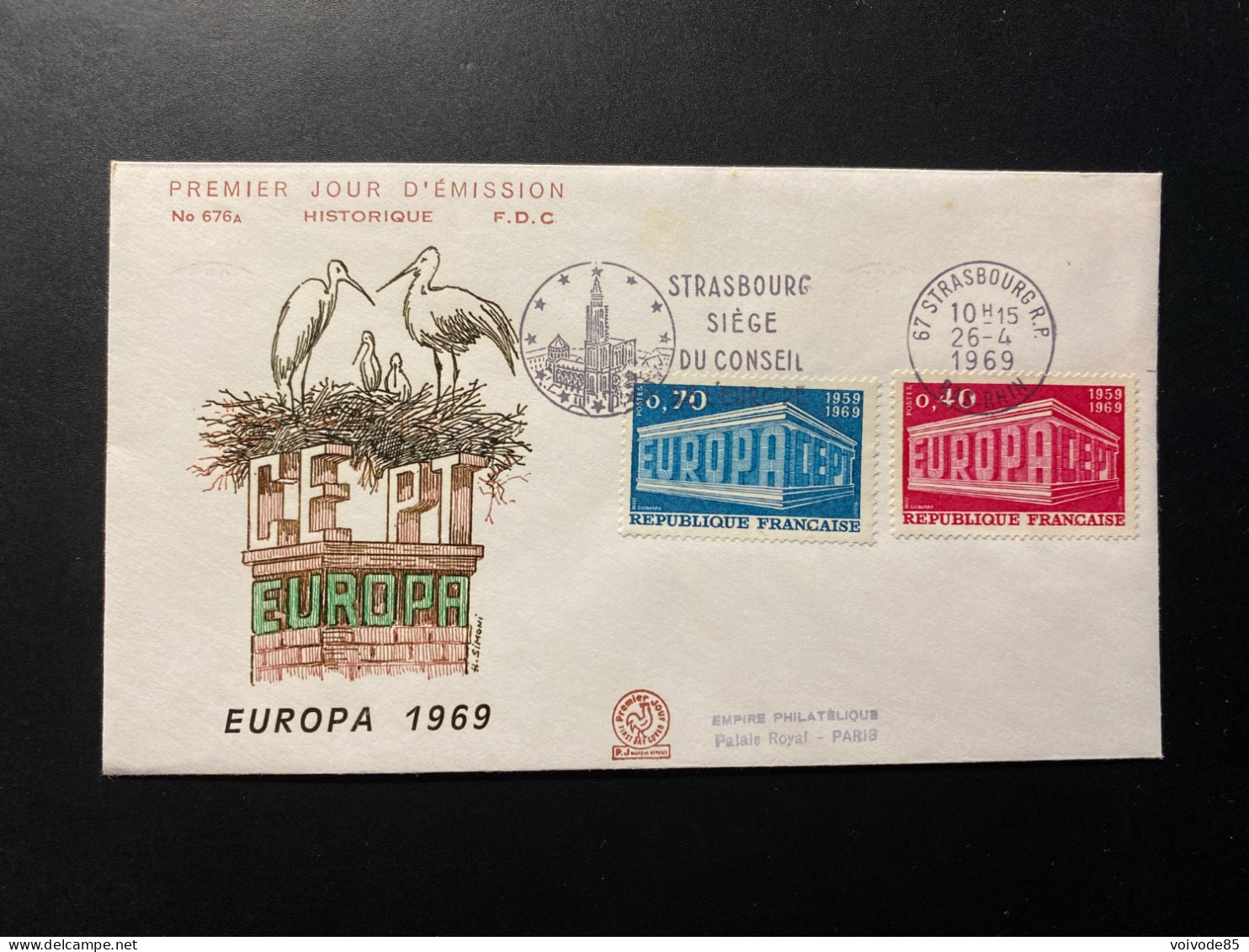 Enveloppe 1er Jour "EUROPA" 26/04/1969 - Flamme - 1598/1599 - Historique N° 676A - Oiseaux - 1960-1969