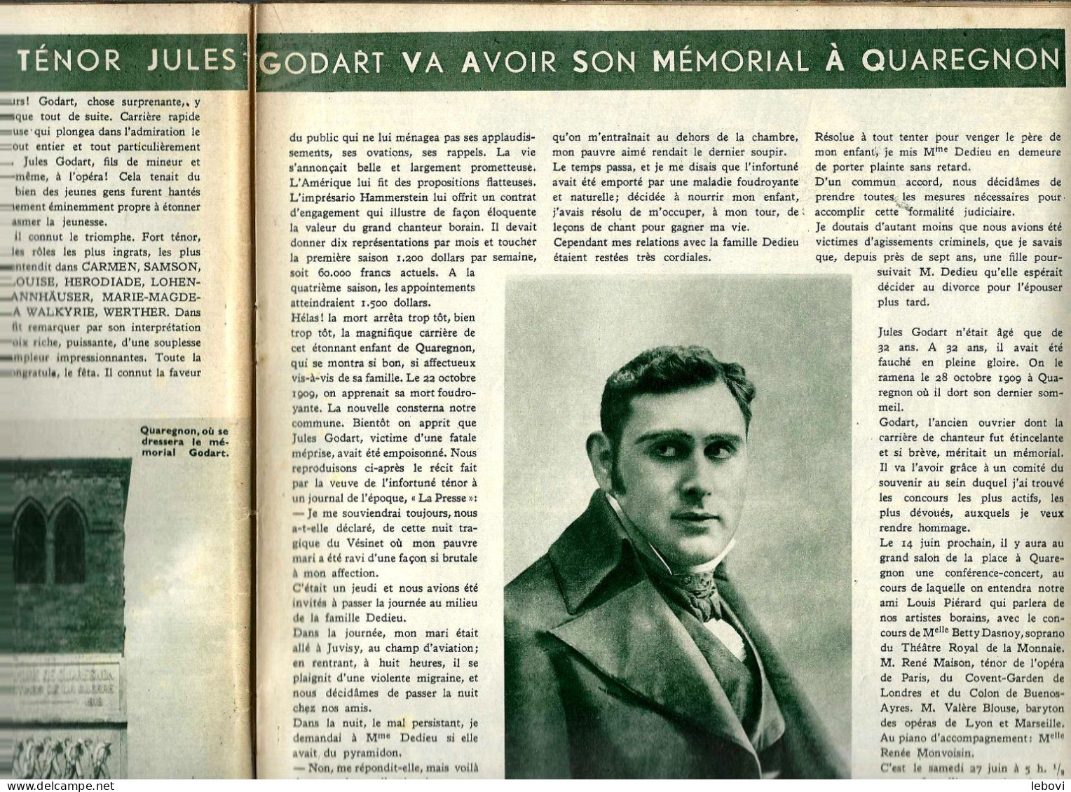 «Le Tenor Jules Godart Va Avoir Son Mémorial à QUAREGNON» Article De 2 Pages (3 Photos) Dans « A-Z » Hebdomadaire --> - Belgien