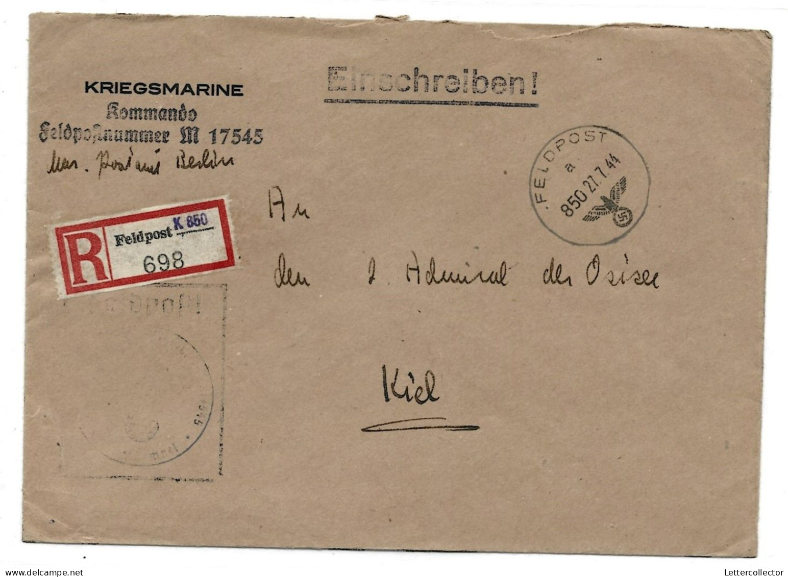 Feldpost Einschreiben Kriegsmarine Zerstörer Z28 1944 Helsinki Finnland - Feldpost World War II