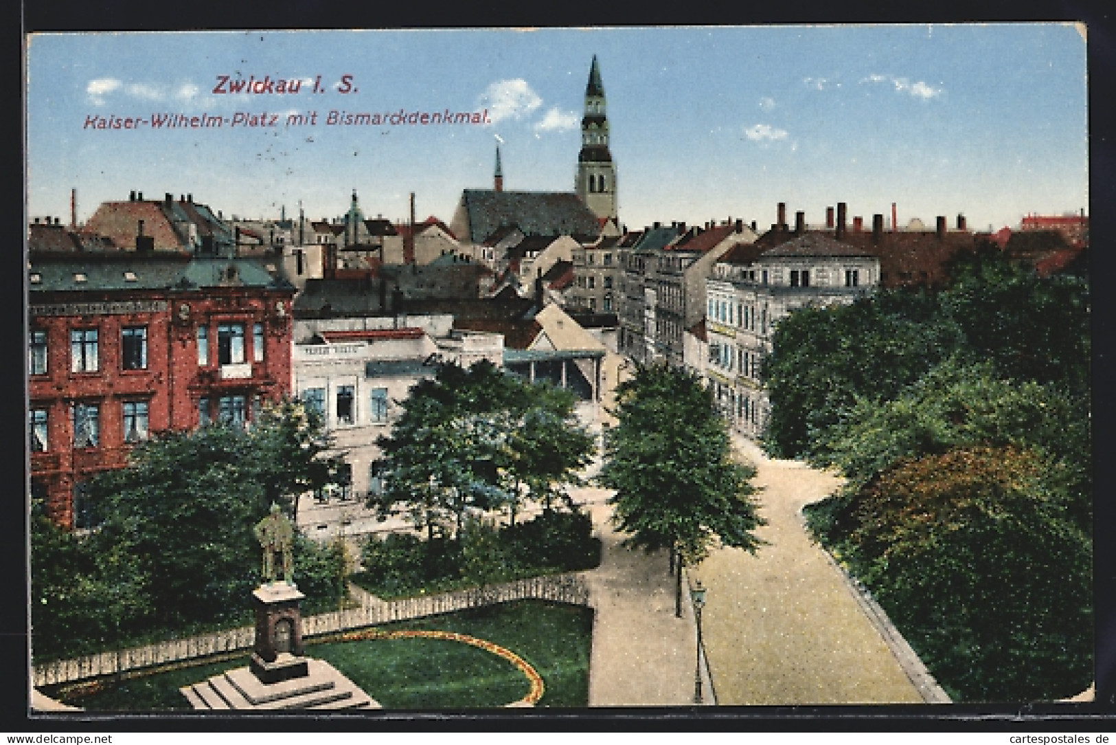 AK Zwickau I. Sa., Kaiser-Wilhelm-Platz Mit Bismarckdenkmal  - Zwickau