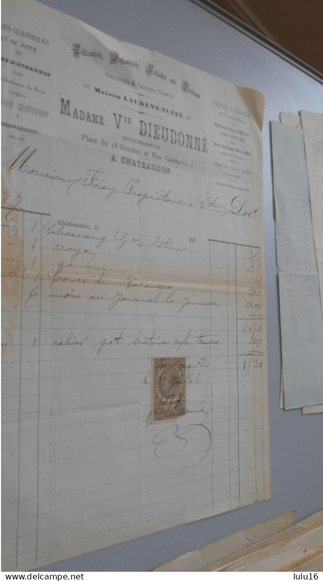 CHATEAUDUN  MADAME VEUVE DIEUDONNE LIBRAIRIE PAPETERIE ARTICLES DE BUREAU - 1800 – 1899