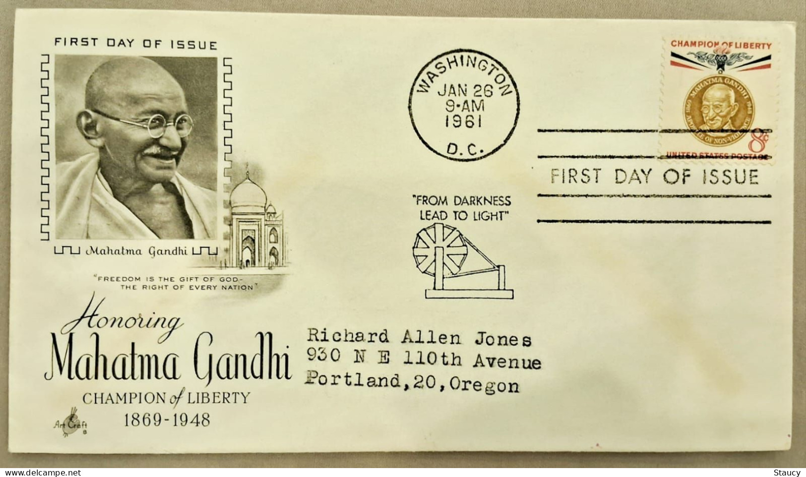USA WASHINGTON 1961 MAHATMA Gandhi FDC As Per Scan - Mahatma Gandhi