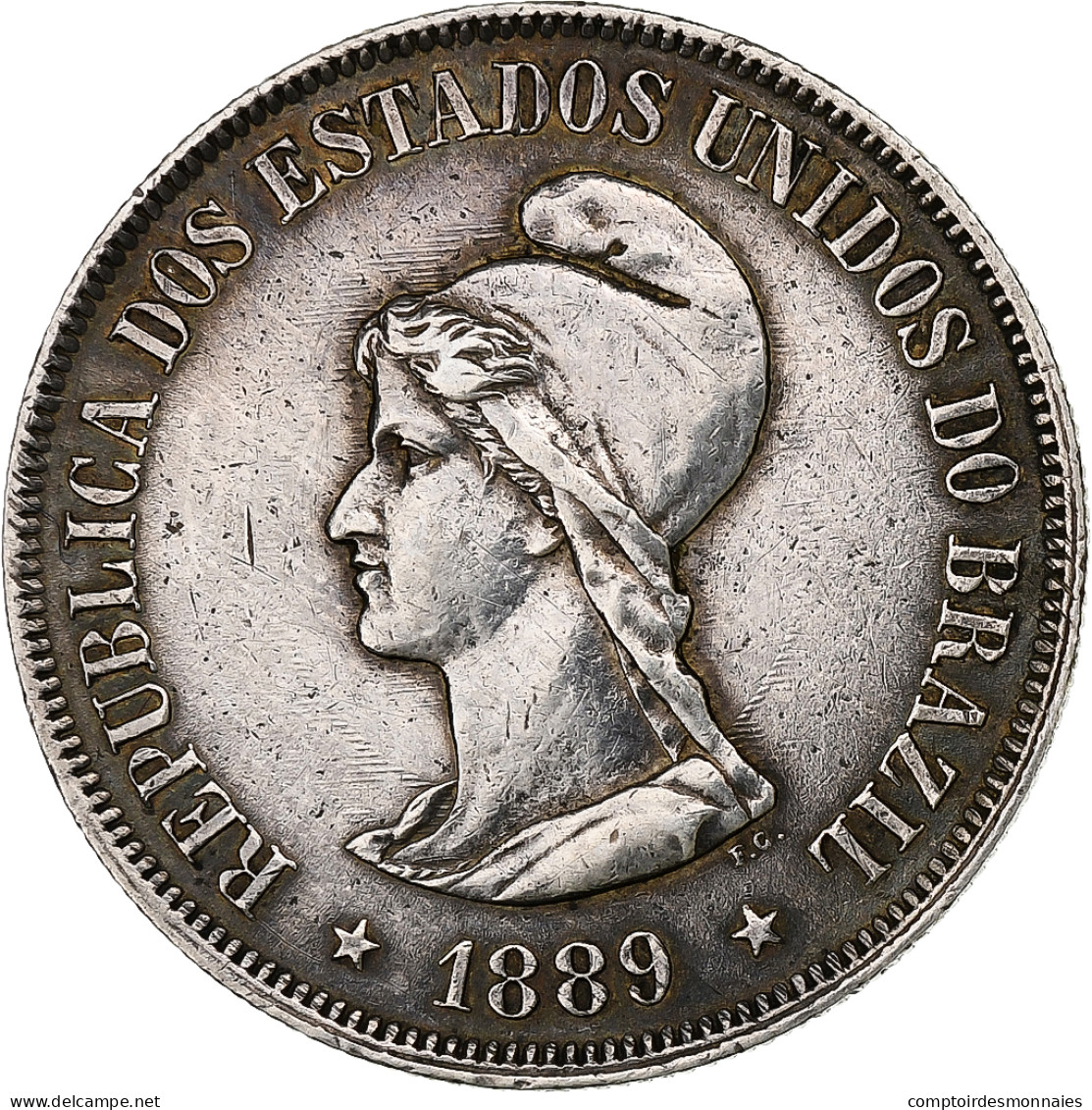 Brésil, 500 Reis, Liberté, 1889, Rio De Janeiro, Argent, TTB, KM:494 - Brésil