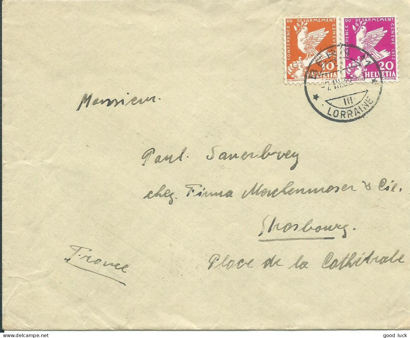 SUISSE 30c BERNE POUR STRASBOURG ( BAS RHIN ) DE 1932 LETTRE COVER - Covers & Documents