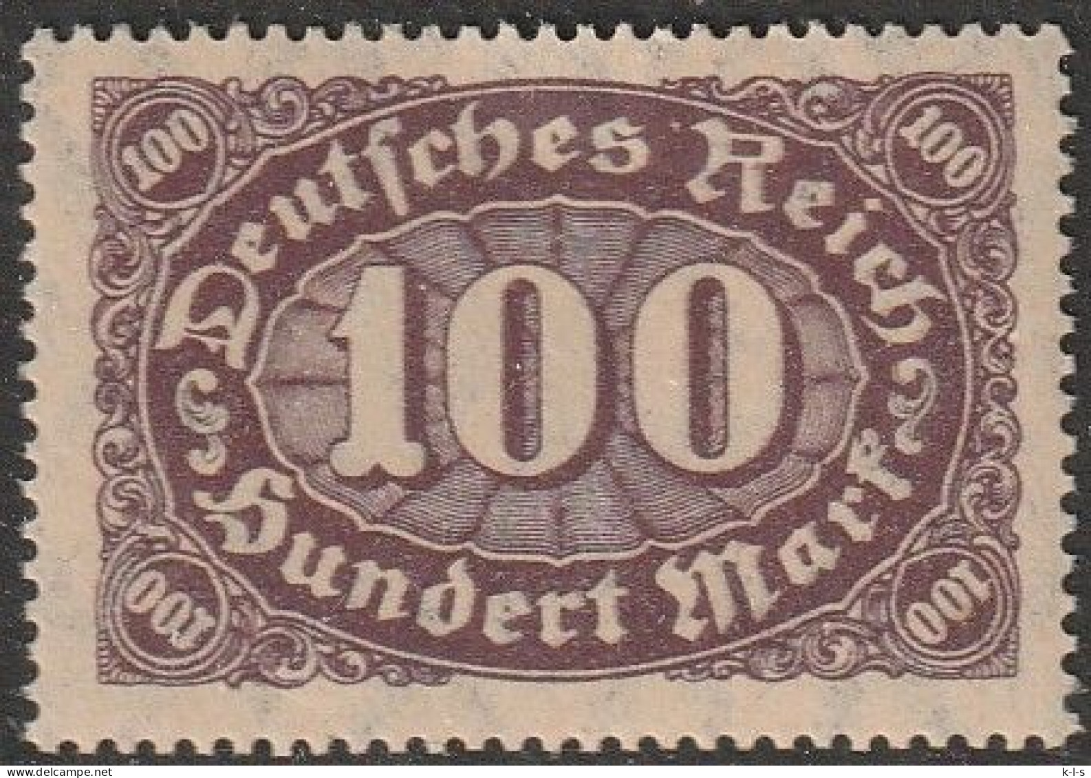 Deut. Reich: 1922, Plattenfehler: Schantl Nr. 219 F 24, Freimmarke: 100 Mk. Ziffer Im Queroval.  **/MNH - Unused Stamps