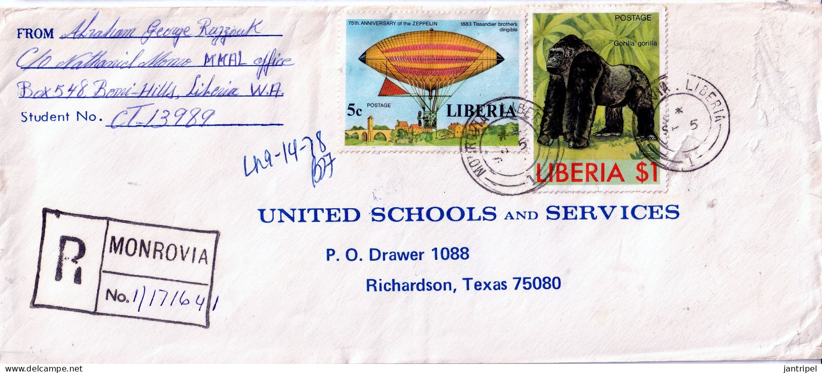 LIBERIA REGISTERED COVER To USA   GORILLA--ZEPPELIN - Liberia