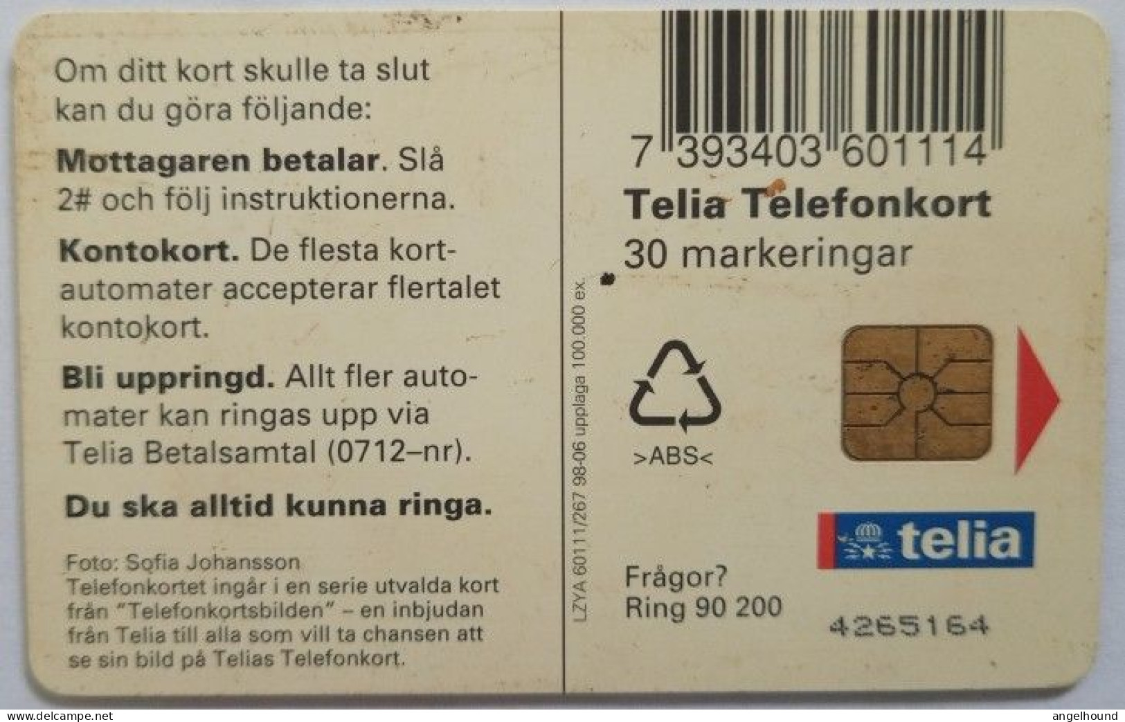 Sweden 30Mk. Chip Card - Kitten - Suède