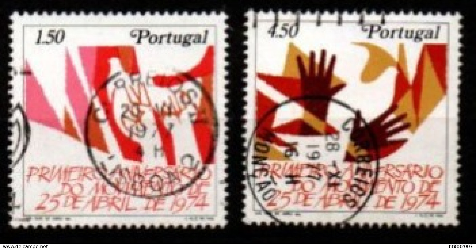 PORTUGAL    -   1975.    Y&T N° 1255 / 1256 Oblitérés.     Mains - Oblitérés
