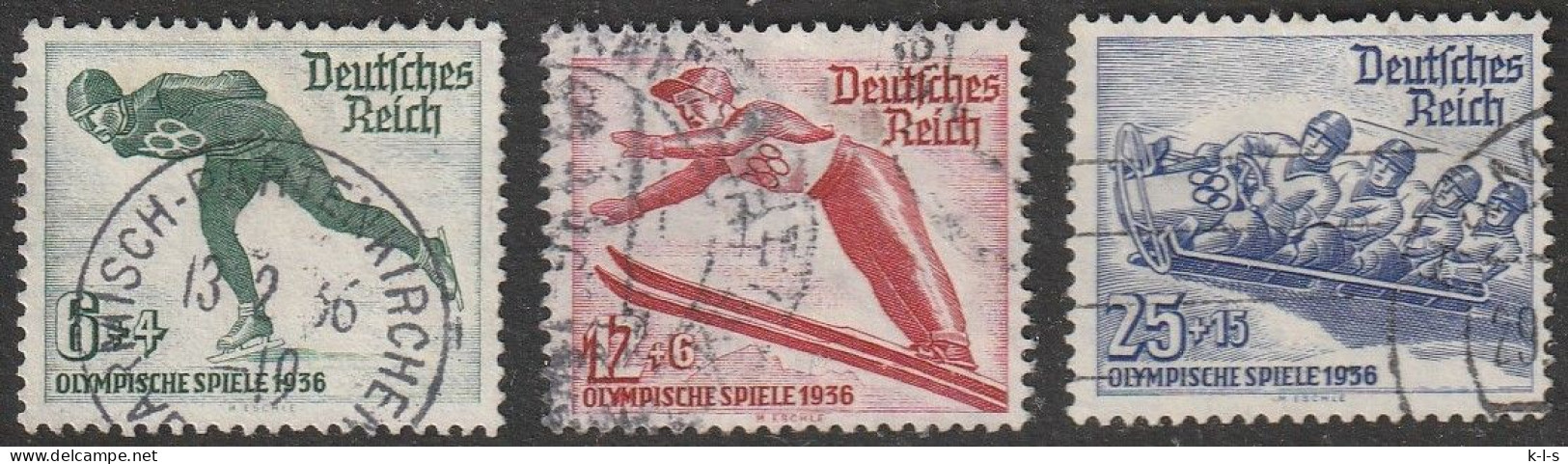 Deut. Reich: 1935, Mi. Nr. 600-02 X,  Olympische Winterspiele 1936, Garmisch-Partenkirchen.  Gestpl./used - Oblitérés