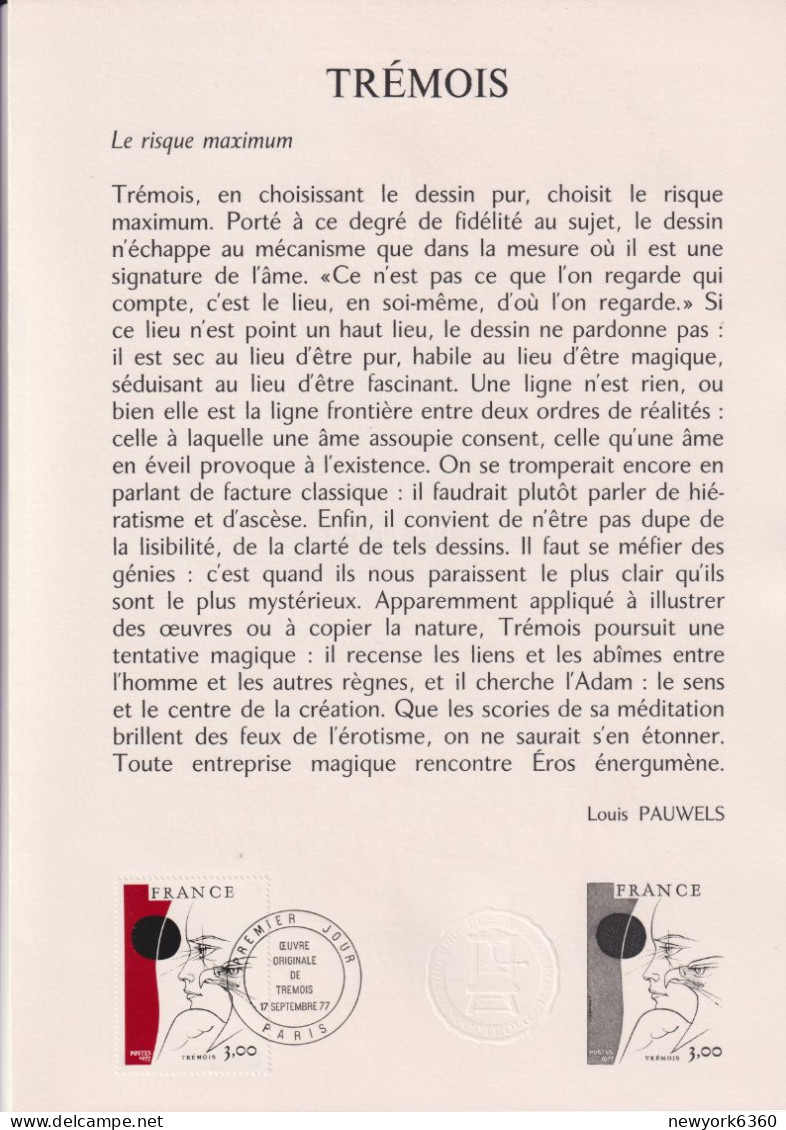1977 FRANCE Document De La Poste Trémois  N° 1950 - Documents Of Postal Services