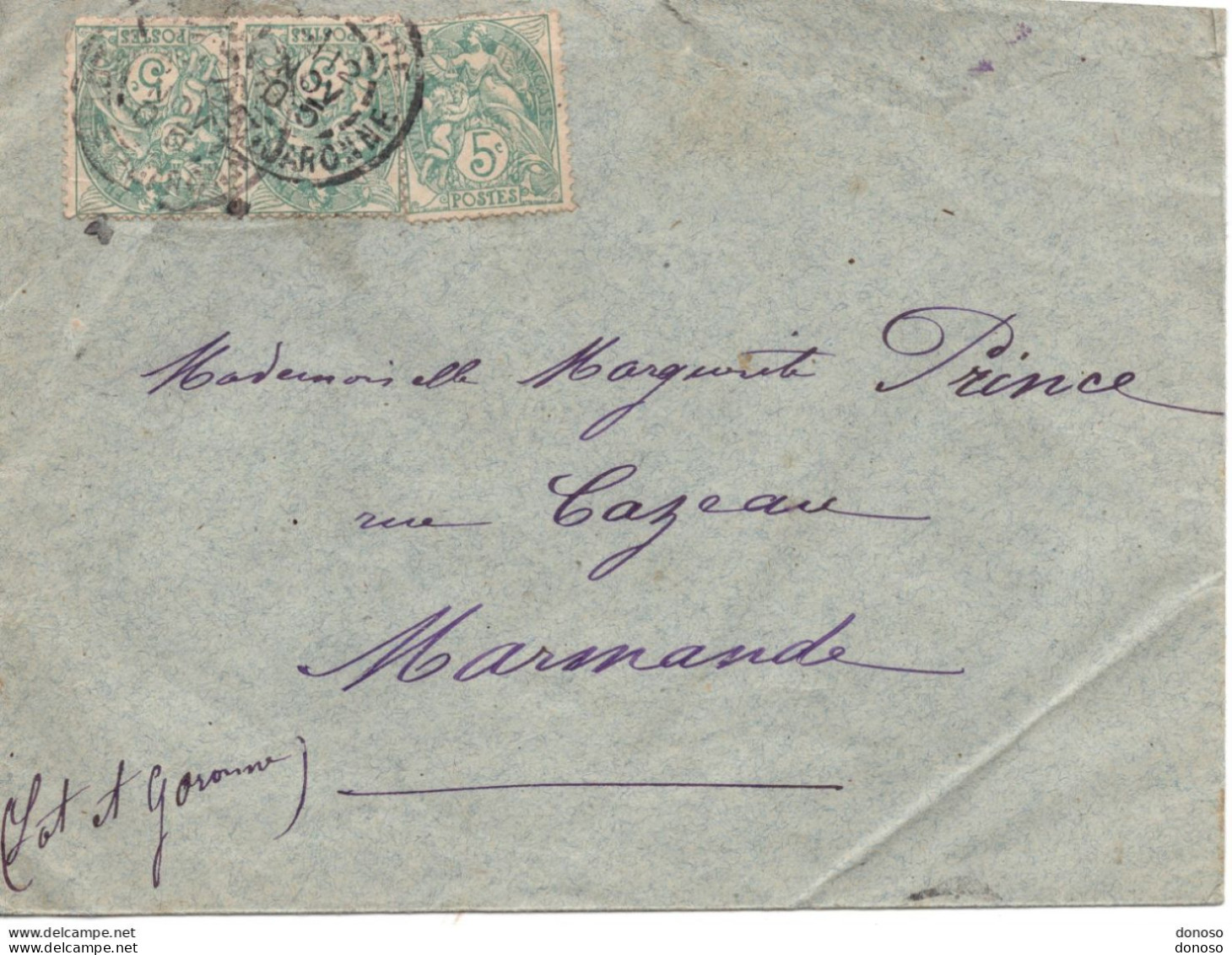 Lettre De 1905 D'Agen Pour Marmande,Type Blanc - 1877-1920: Période Semi Moderne