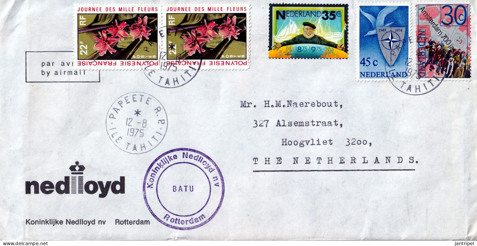 1975 NEDLLOYD COVER  M.S.BATU MIXED FRANKING POLYNESIE/DUTCH STAMPS. - Covers & Documents