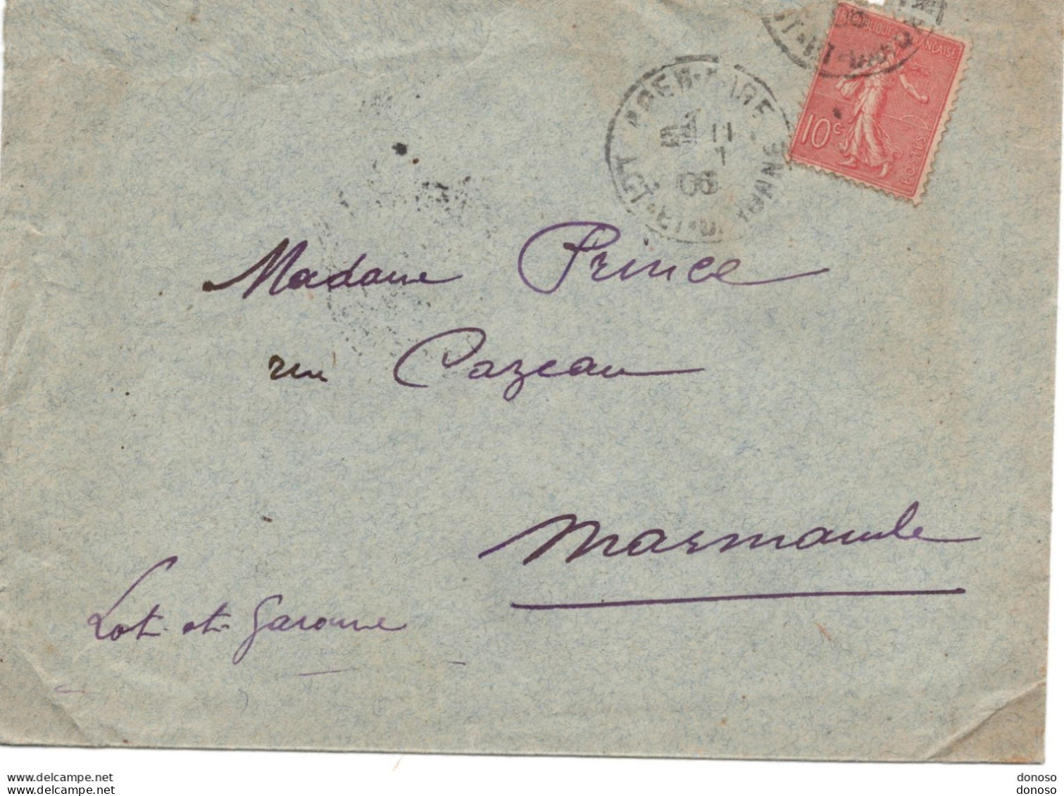 Lettre De 1906 Pour Marmande, Type Semeuse Lignée - 1877-1920: Periodo Semi Moderno