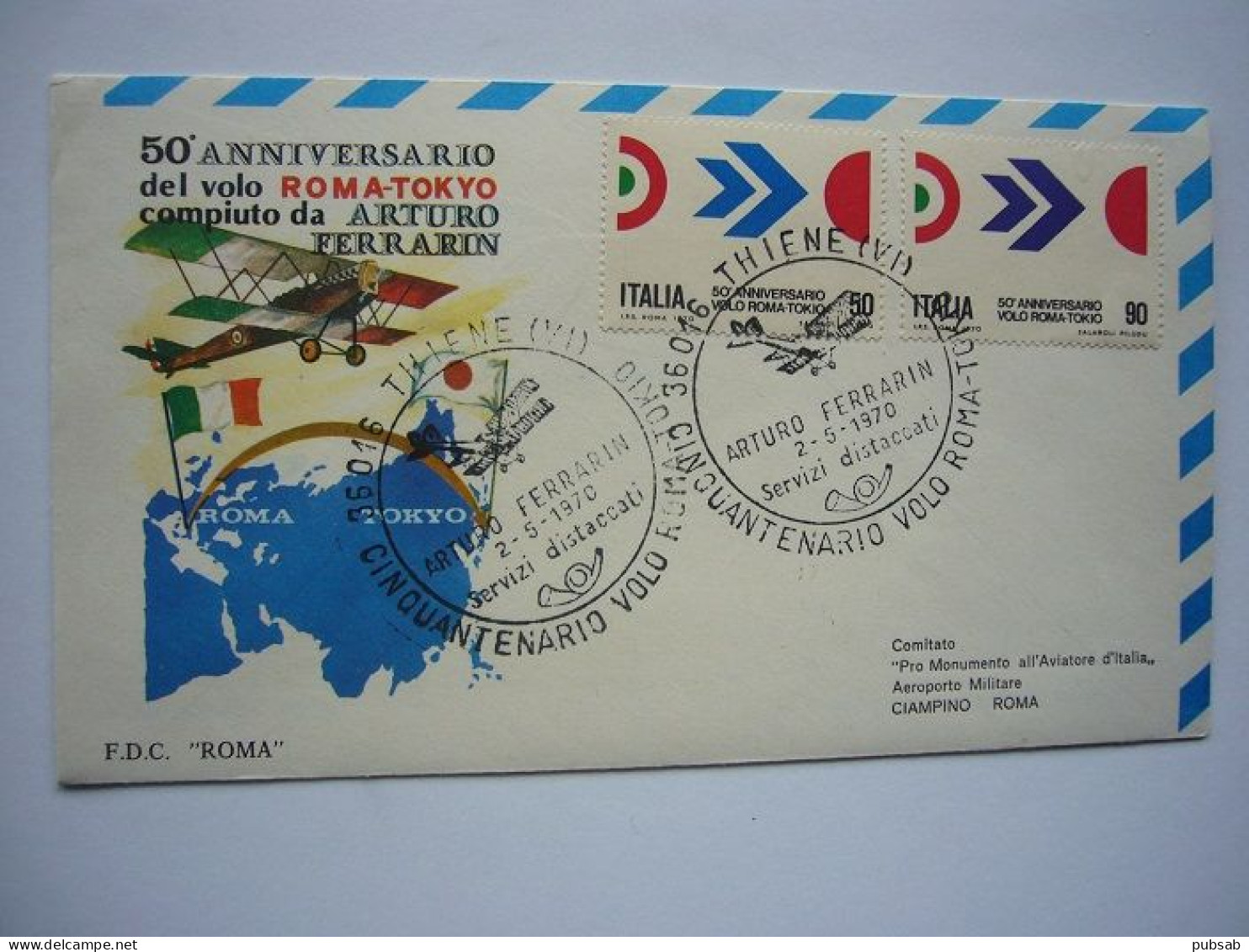 Avion / Airplane / RAID ROMA - TOKYO / Airplane SVA / Ferrarin Capannini And Masiero Moretto / Card And Cover - 1946-....: Ere Moderne
