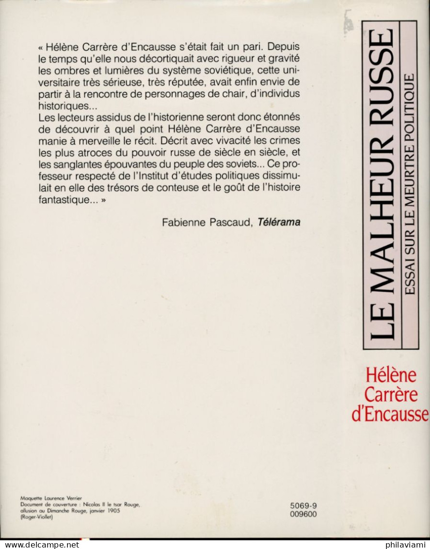 Malheur Russe Essai Sur Le Meurtre Politique  Carrère D'encausse Fayard 1988 (France-Loisirs) - Politiek