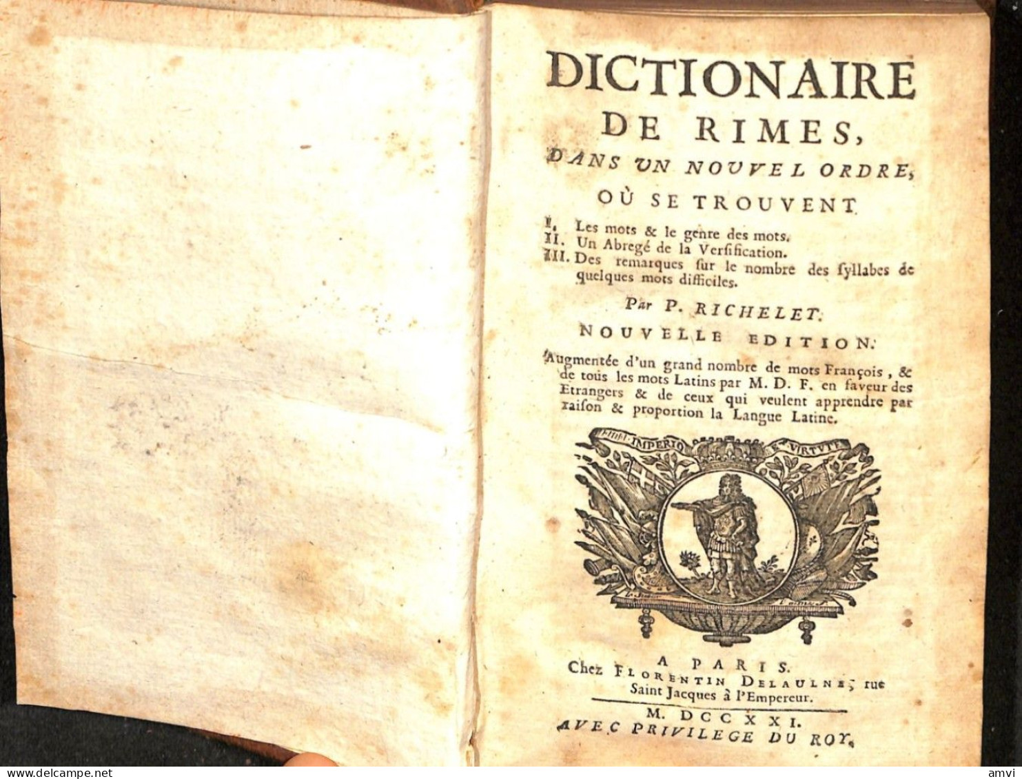 Sa01 - 1721 - RICHELET: DICTIONAIRE De RIMES Dans Un Nouvel Ordre Ou Se Trouve Les Mots Et Le Genre Des Mots.PARIS - 1701-1800