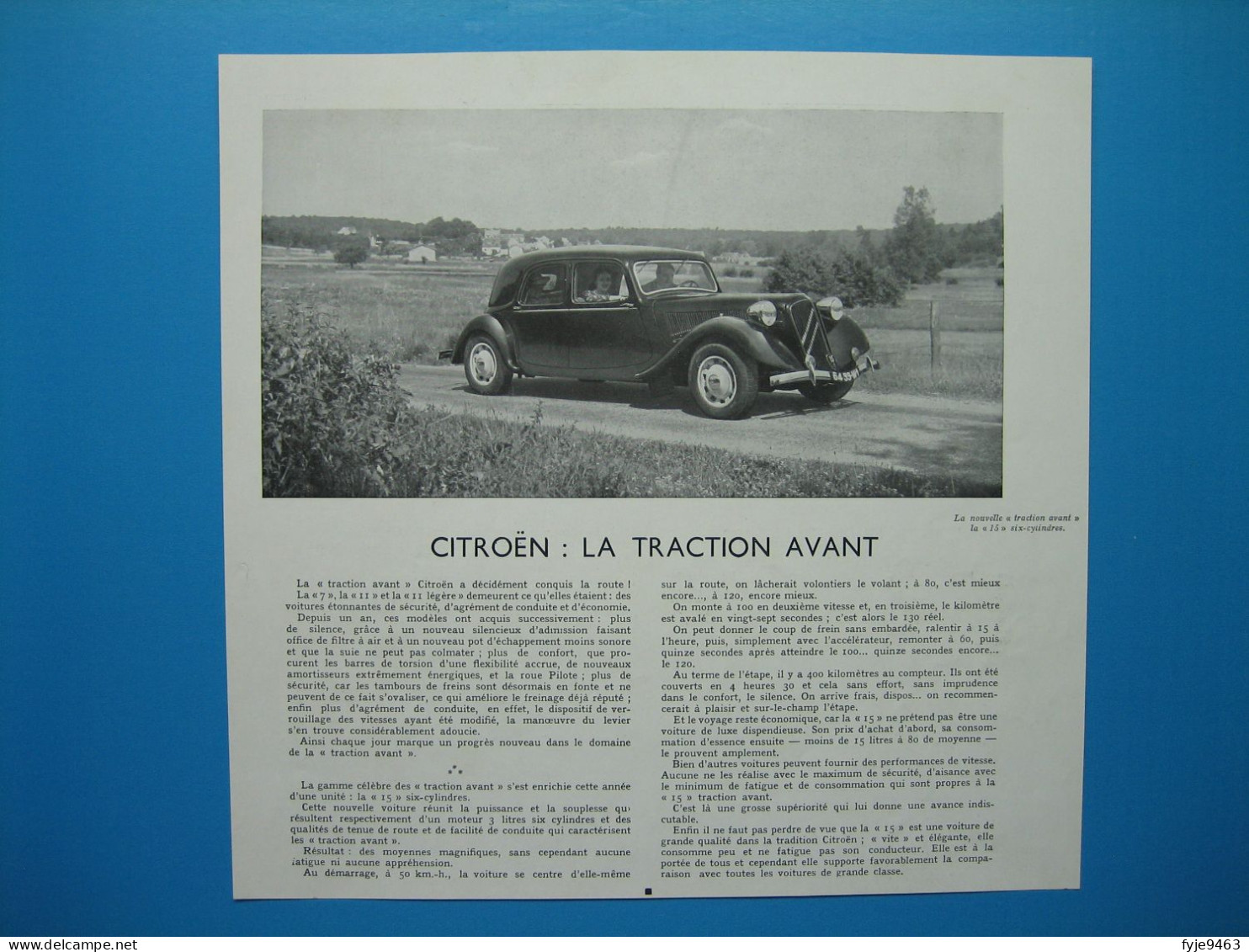 (1938) CITROËN : La Nouvelle Traction Avant - La " 15 " Six Cylindres - Ohne Zuordnung