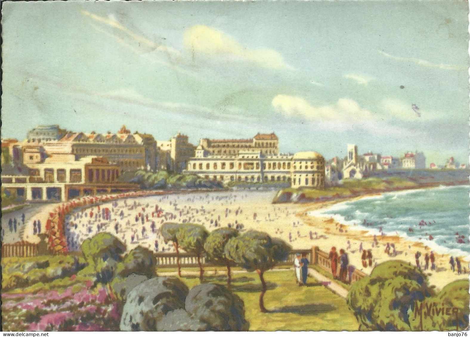 Biarritz (64) - La Grande Plage - Aquarelle M. VIVIER - Biarritz