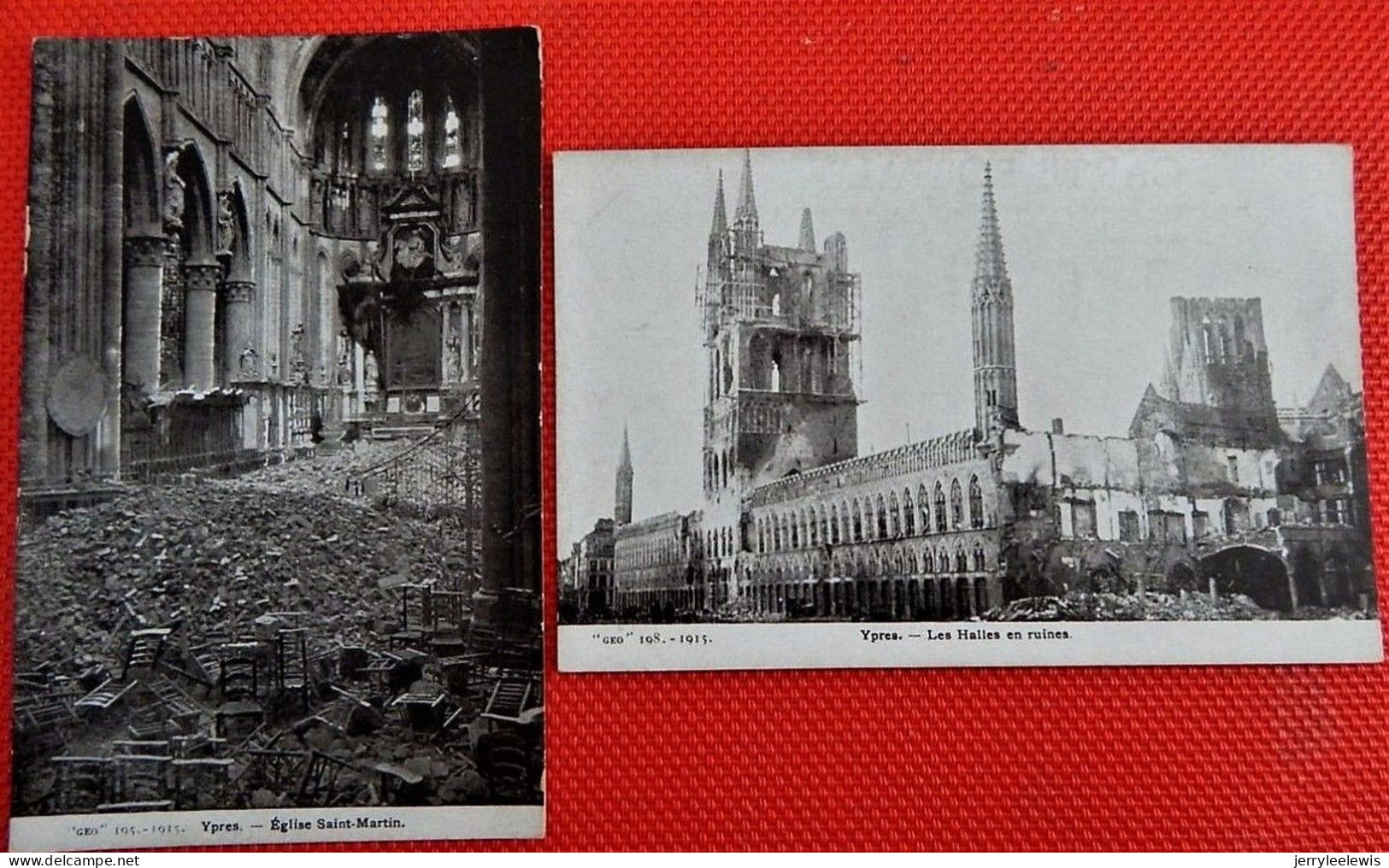 MILITARIA -  IEPER -  2 KAARTEN : Puinen Van De Hallen  En   St Martinuskerk - Guerre 1914-18