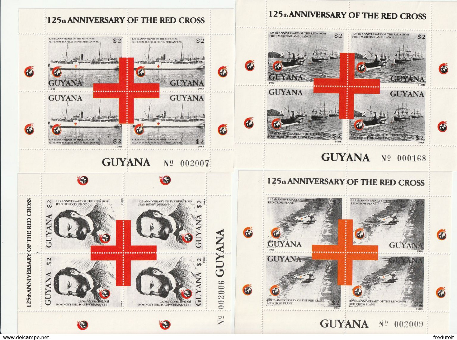 GUYANA - 4 Feuillets N°2073/6 ** (1988) Croix Rouge - Guyane (1966-...)