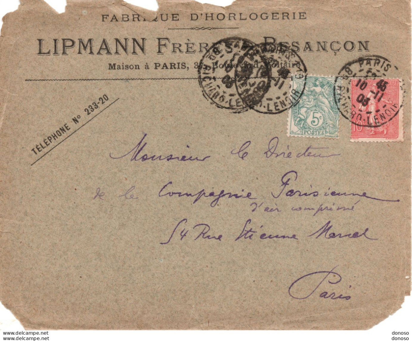 Cachet De Paris Richard Lenoir De 1903, Type Blanc Et Semeuse Lignée - 1877-1920: Semi Modern Period