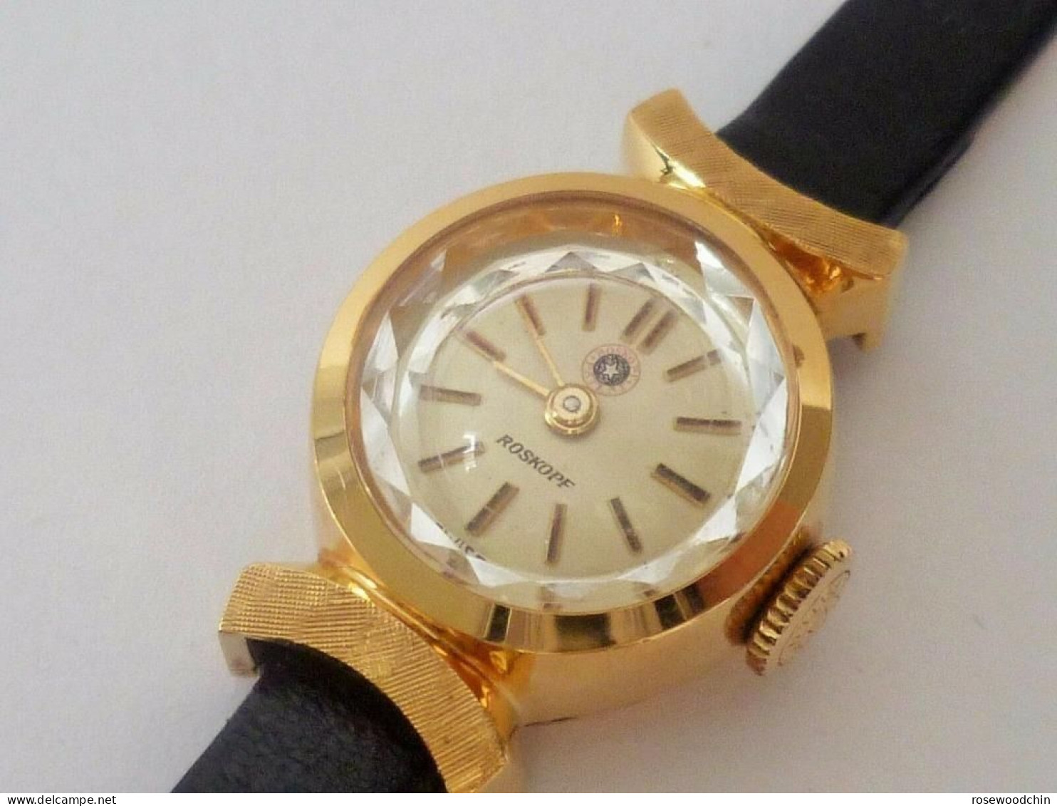 Pre-owned 50s' Roskopf Gold Electroplated Crystal Face Winding Swiss Lady Watch - Antike Uhren