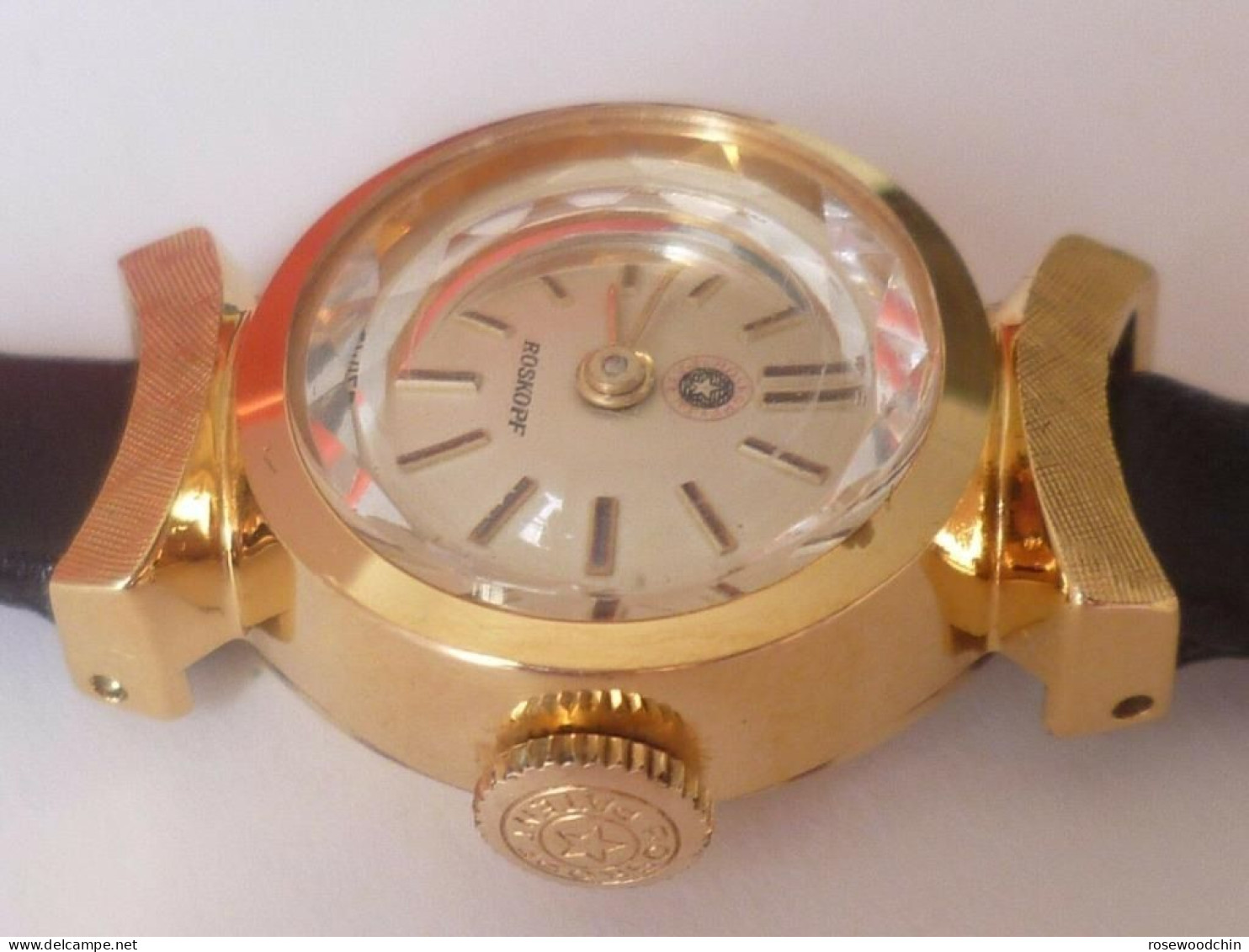 Pre-owned 50s' Roskopf Gold Electroplated Crystal Face Winding Swiss Lady Watch - Antike Uhren