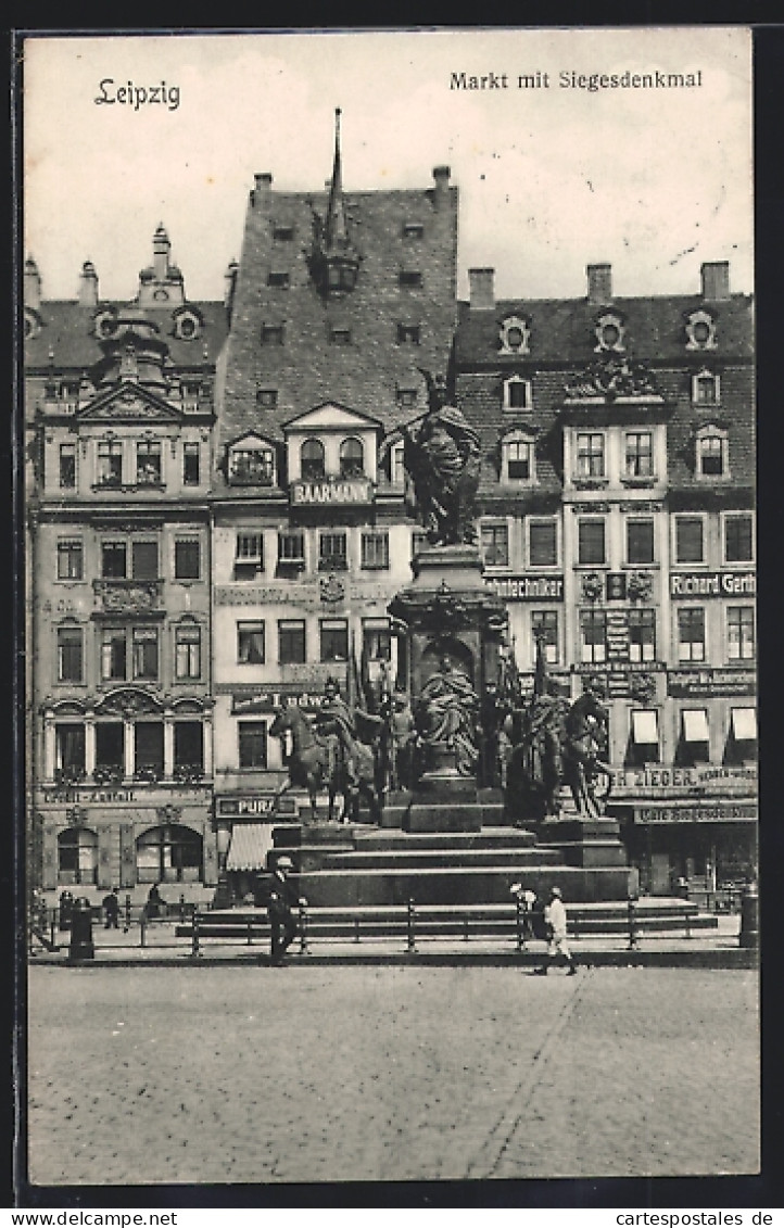 AK Leipzig, Markt Mit Siegesdenkmal, Credit-Anstalt, Cafe  - Leipzig