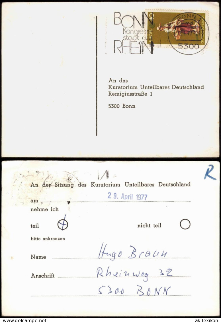 Ansichtskarte  Drucksache Kuratorium Unteilbares Deutschland Politik 1977 - Non Classés