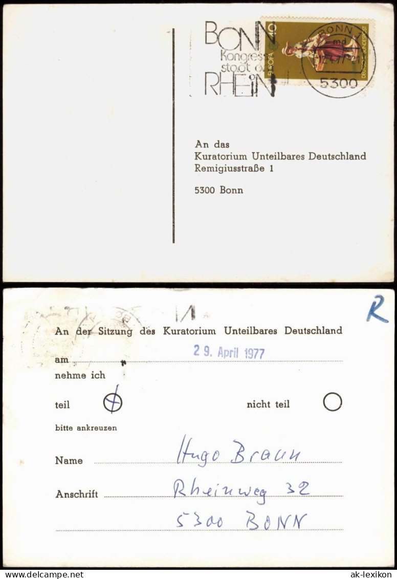 Ansichtskarte  Drucksache Kuratorium Unteilbares Deutschland Politik 1977 - Ohne Zuordnung