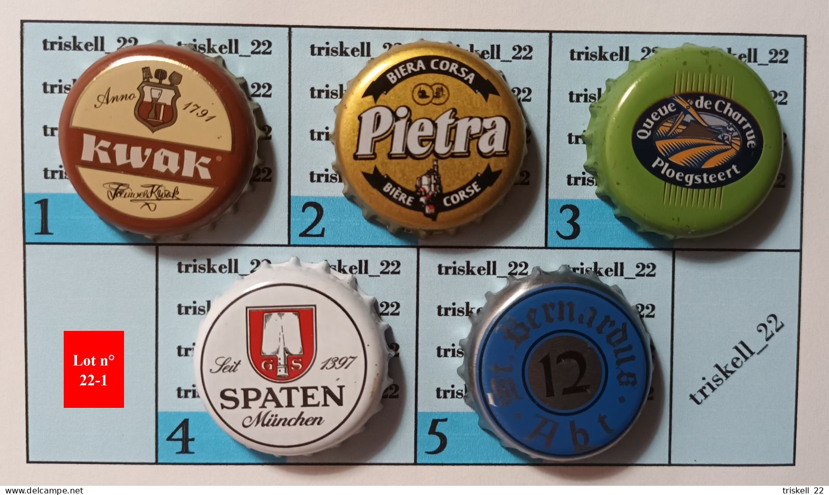 5 Capsules De Bière   Lot N° 22-1 - Birra