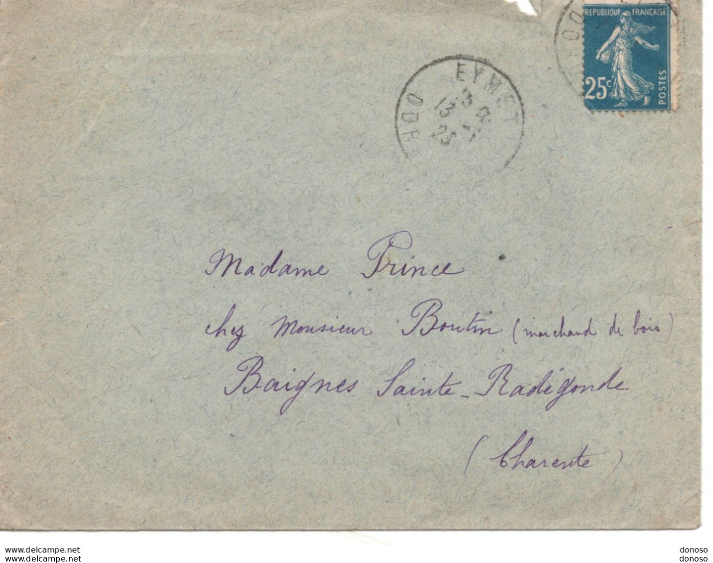 Lettre De 1923 D'Eymet Pour Baignes Sainte Radegonde Type Semeuse à Fond Plein Sans Sol - 1921-1960: Période Moderne