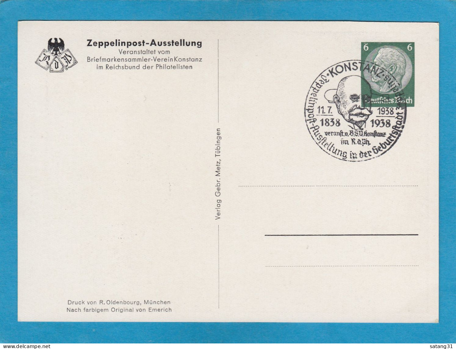 ZEPPELINPOST AUSSTELLUNG IN DER GEBURTSSTADT ZEPPELINS KONSTANZ, 1938. - Private Postal Stationery