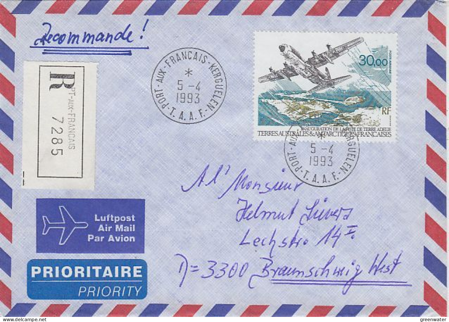TAAF 1993 Registered Cover Ca Port-aux-Français 5.4.1993 (59886) - Storia Postale