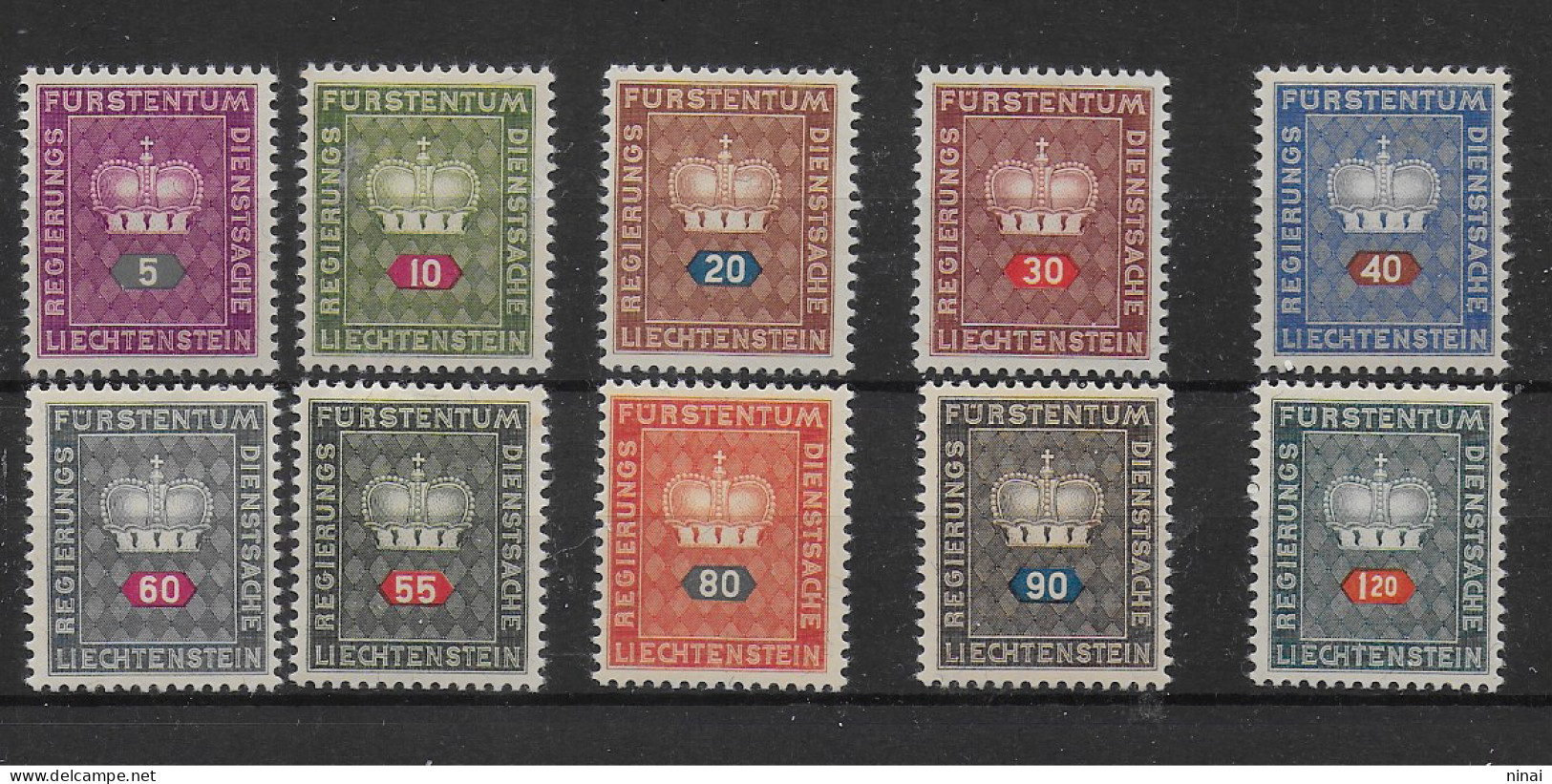 LIECHTENSTEIN 1950  SERIE DI 10 VALORI COMPLETA INTEGRA ** MNH LUSSO C2054 - Unused Stamps
