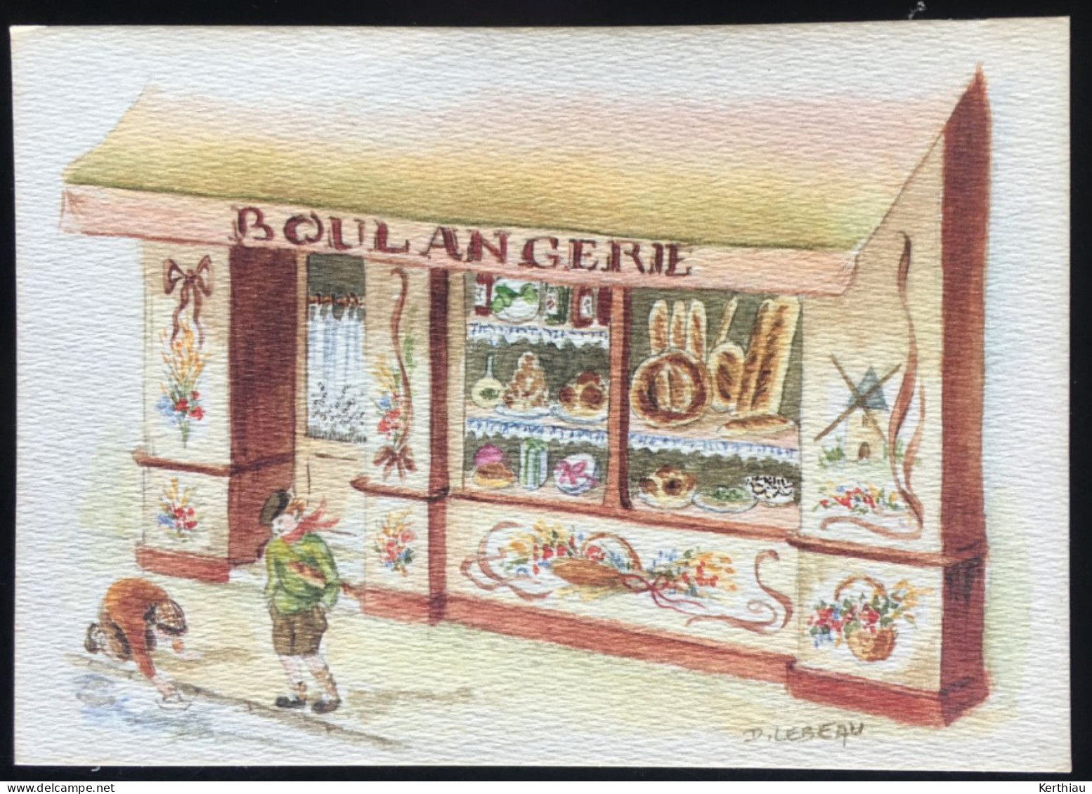 10 cartes 10 x 15 aquarelles de D. Lebeau, dix commerces différents. Non circulées