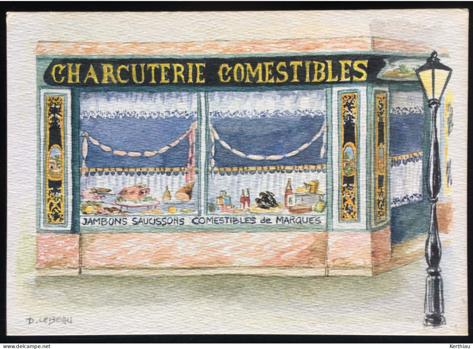 10 cartes 10 x 15 aquarelles de D. Lebeau, dix commerces différents. Non circulées