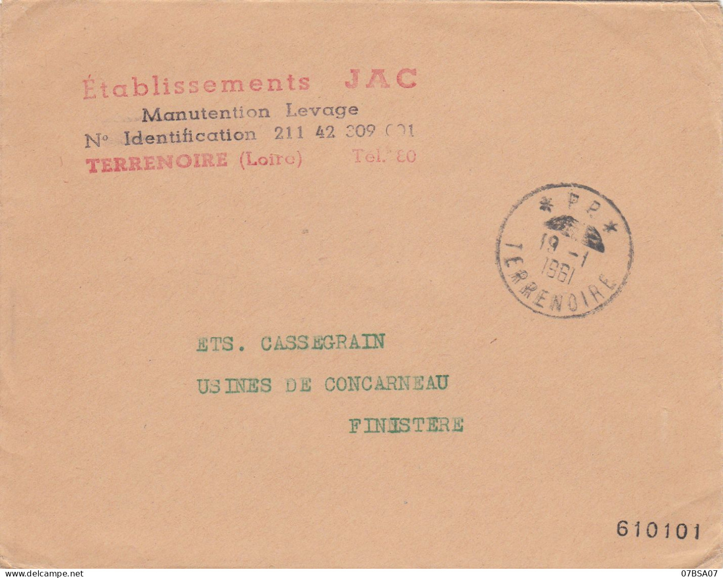 LOIRE ENV 1961 *P.P.* TERRE-NOIRE  CACHET DES IMPRIMES ENVOI EN NOMBRE ENV OUVERTE - 1961-....