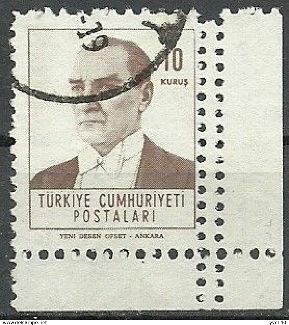 Turkey; 1961 Regular Stamp 10 K. ERROR "Double Perf." - Oblitérés