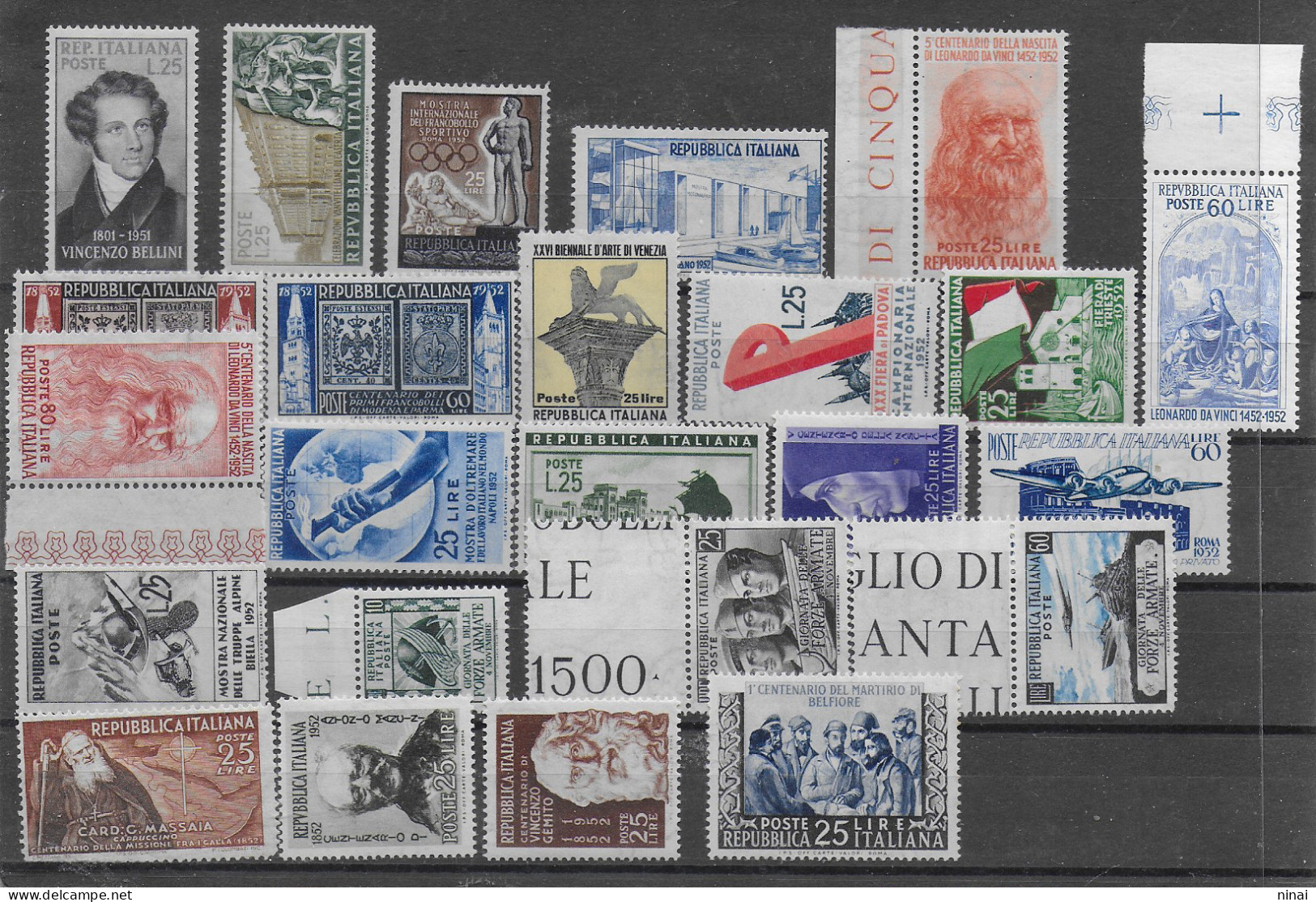 REPUBBLICA 1952  ANNATA DI 24 VALORI COMPLETA INTEGRA ** MNH LUSSO C1928 - 1946-60: Mint/hinged