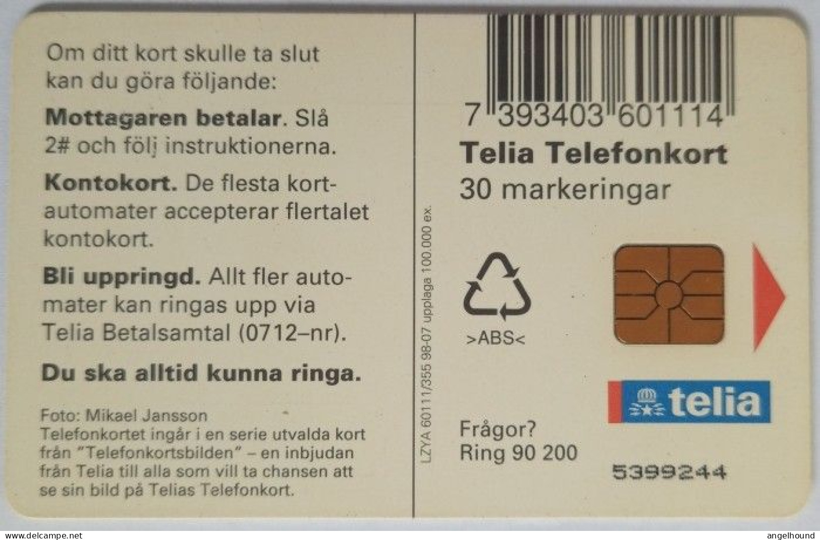Sweden 30Mk. Chip Card - Anemones - Faltsippor - Sweden