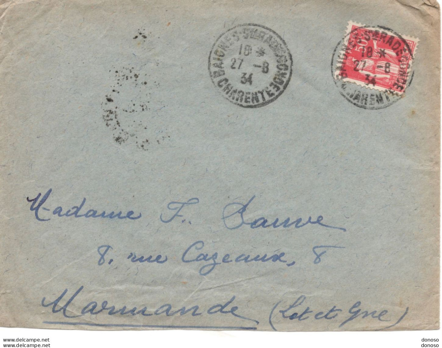 Lettre De 1934 De Baignes Sainte Radegonde Pour Marmande, Type Paix - 1921-1960: Modern Tijdperk