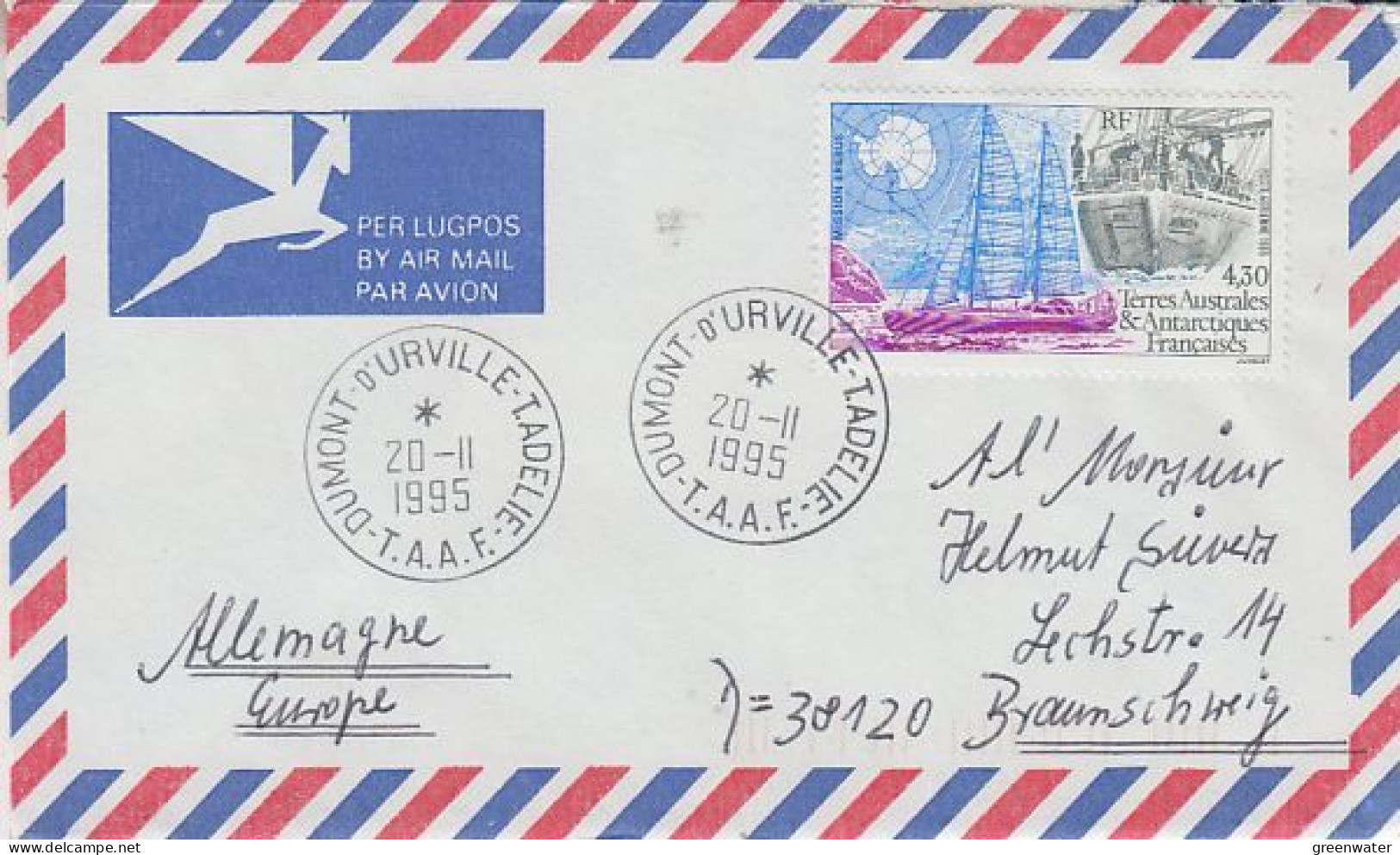 TAAF 1995 Cover Ca Dumont D'Uville 20.II.1995 (59888) - Briefe U. Dokumente